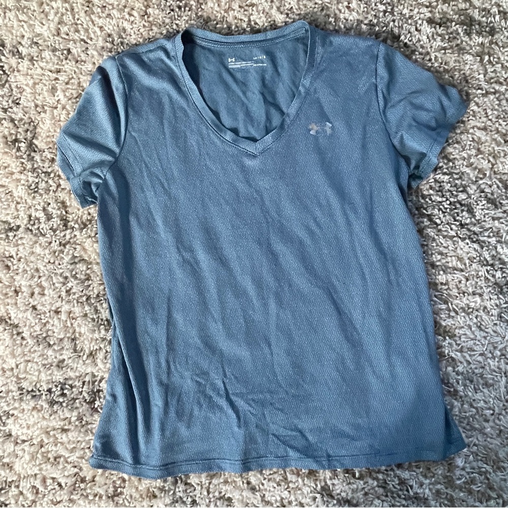 Under Armour HeatGear Womens V-Neck Short Sleeve T-Shirt Blue‎ Loose Fit LG
